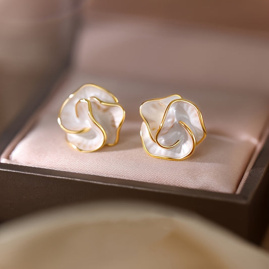 Layered Petal Shell Stud Earrings