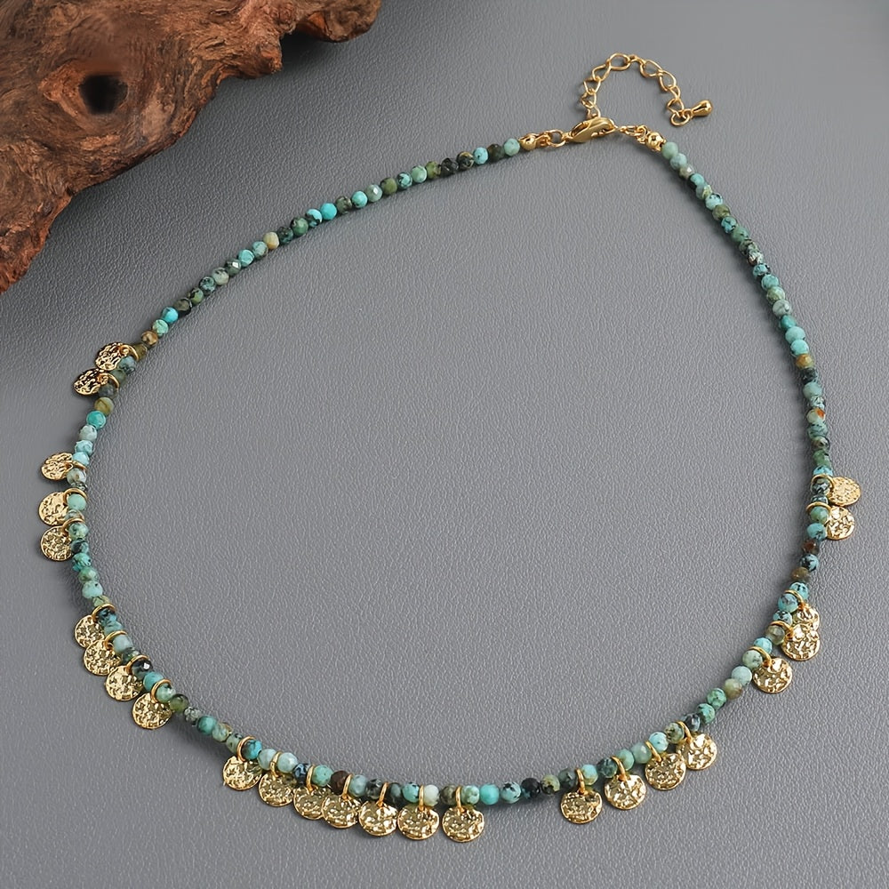 Custom African Turquoise & Gold Disc Charm Choker Necklace