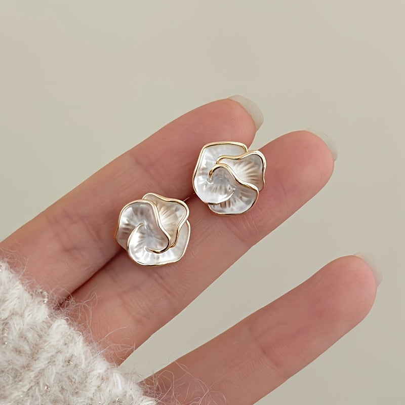 Layered Petal Shell Stud Earrings