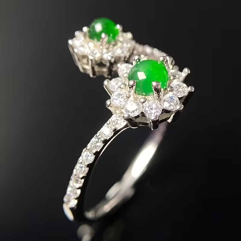 Exquisite Adjustable Floral Ring, 925 Sterling Silvery Natural Stone Ring for Girls