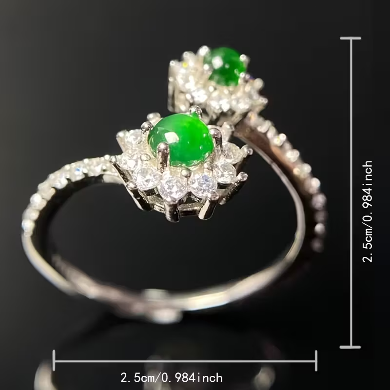 Exquisite Adjustable Floral Ring, 925 Sterling Silvery Natural Stone Ring for Girls