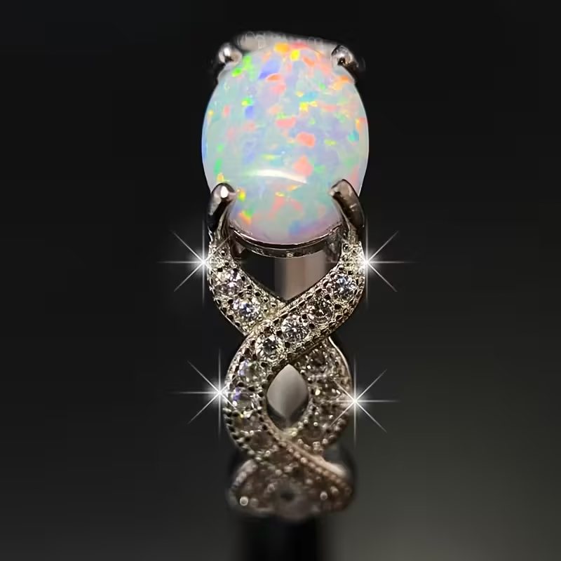 Stylish Luxury 925 Silver 6*8mm Fire Opal Ring
