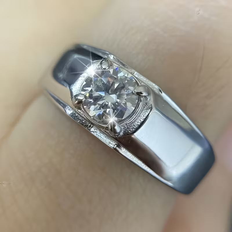 Heavy S925 Sterling Silvery Moissanite Ring