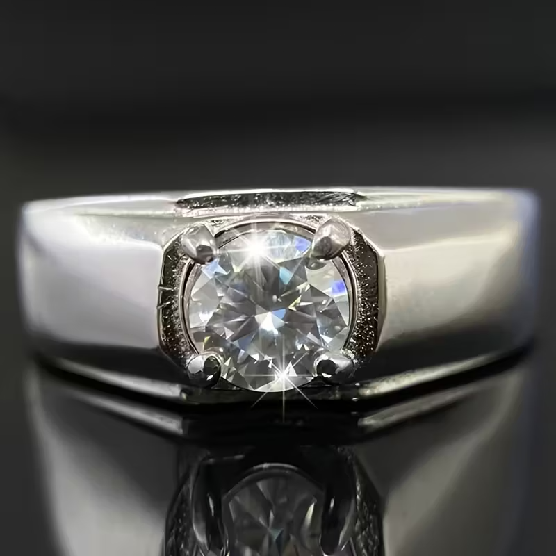 Heavy S925 Sterling Silvery Moissanite Ring