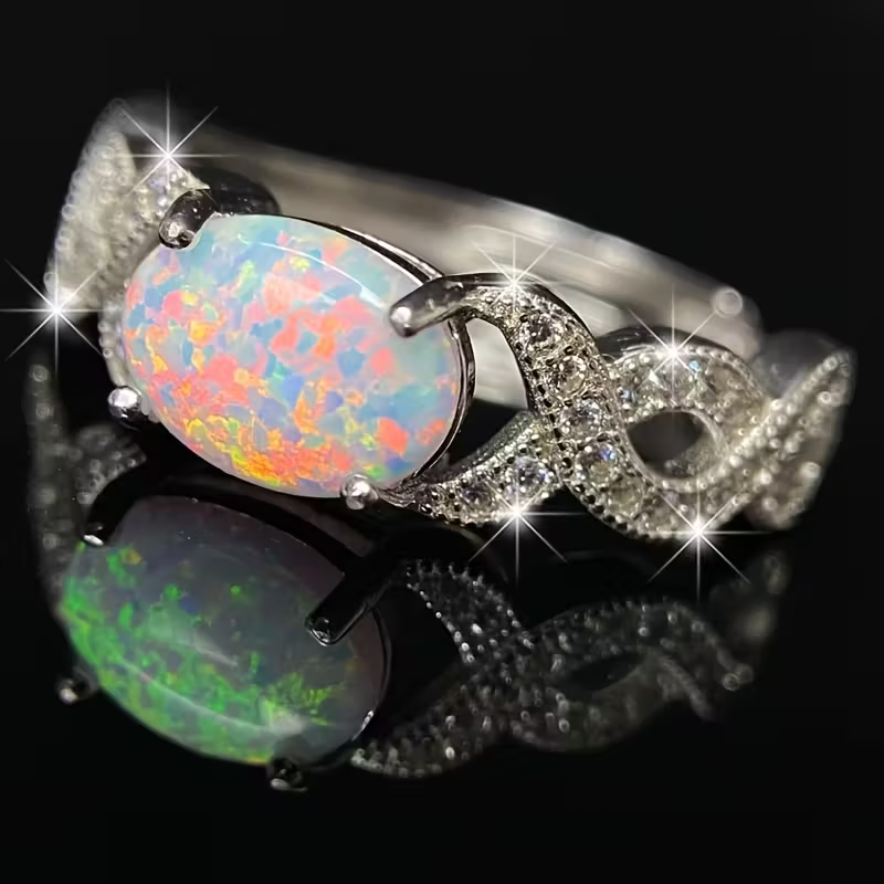 Stylish Luxury 925 Silver 6*8mm Fire Opal Ring