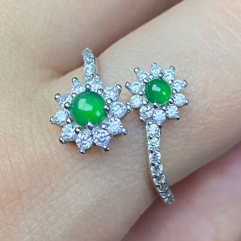 Exquisite Adjustable Floral Ring, 925 Sterling Silvery Natural Stone Ring for Girls