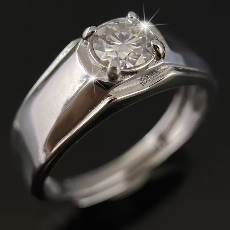 Heavy S925 Sterling Silvery Moissanite Ring