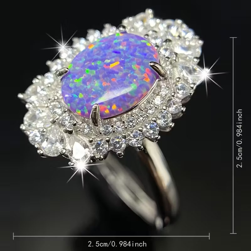 925 Silver Inlaid 8*10mm Purple Opal Ring