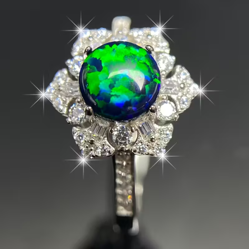Six-Star 925 Sterling Silvery Geometric Black Opal Adjustable Ring