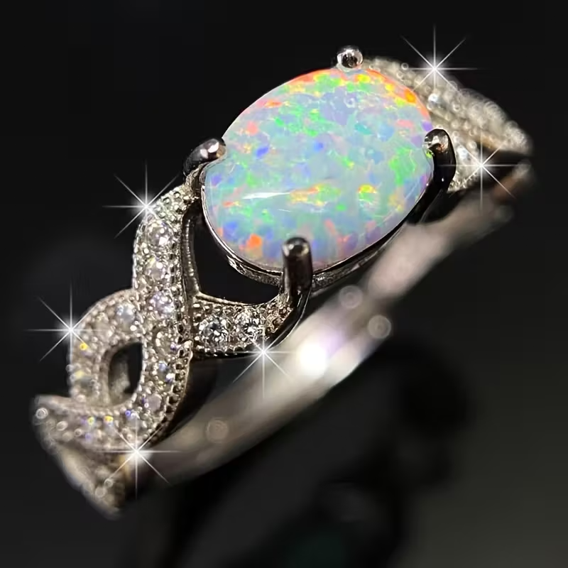 Stylish Luxury 925 Silver 6*8mm Fire Opal Ring