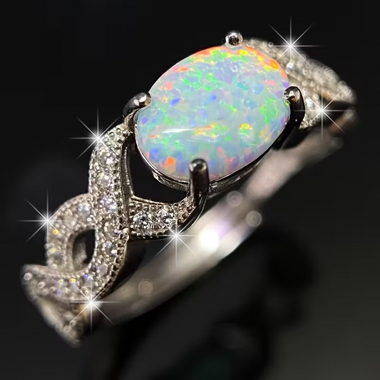 Stylish Luxury 925 Silver 6*8mm Fire Opal Ring