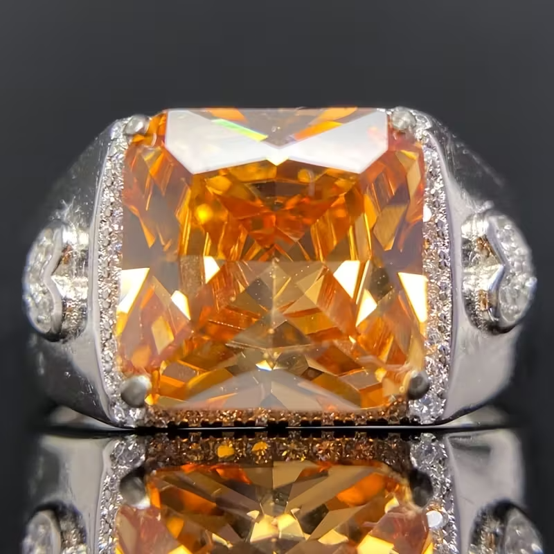 sparkling 6g S925 sterling Silvery champagne-colored synthetic square Synthetic Zirconia Men's ring