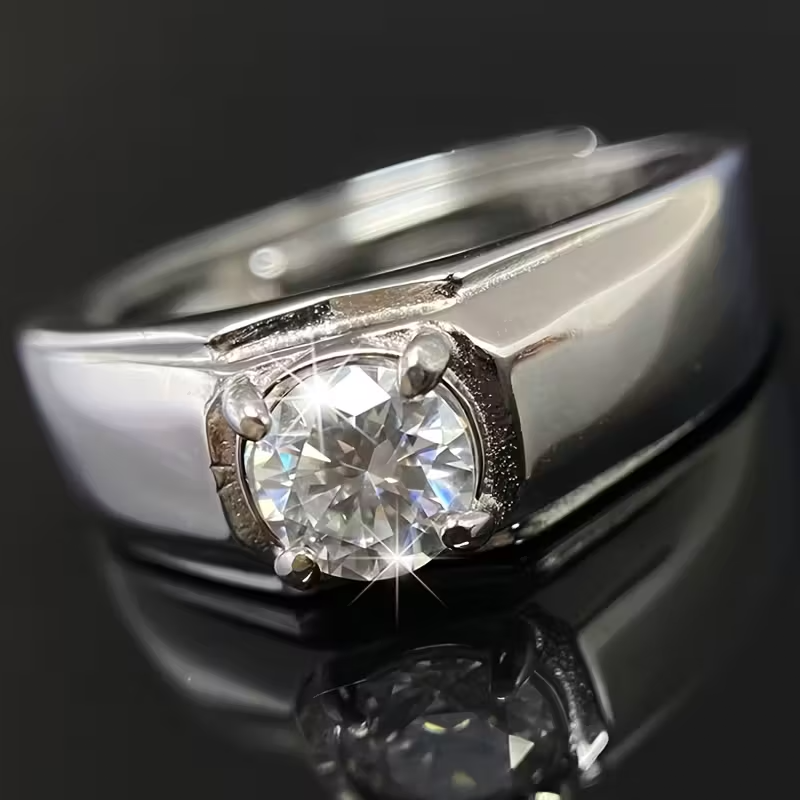 Heavy S925 Sterling Silvery Moissanite Ring