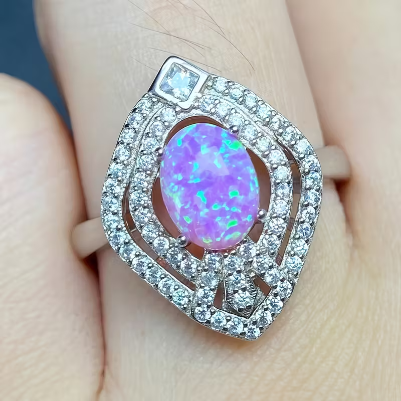 A Stunning Phoenix Design 925 Silver Pink Opal Ring