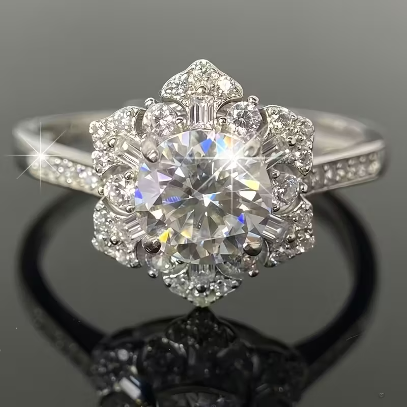 1pc 925 Sterling Silvery Romantic Moissanite Six-Prong Women's Ring