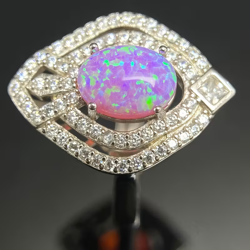 A Stunning Phoenix Design 925 Silver Pink Opal Ring