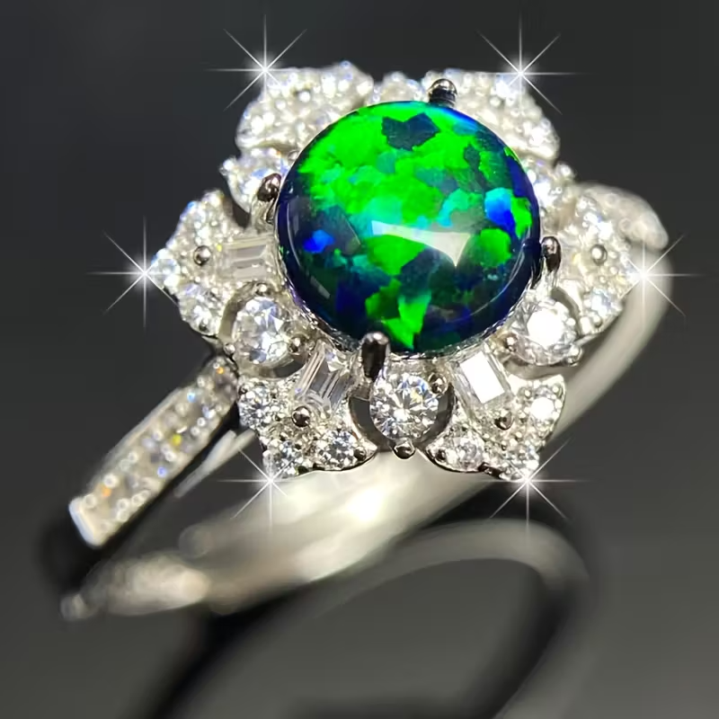 Six-Star 925 Sterling Silvery Geometric Black Opal Adjustable Ring