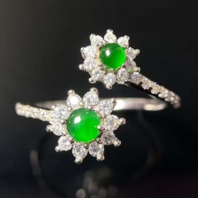 Exquisite Adjustable Floral Ring, 925 Sterling Silvery Natural Stone Ring for Girls