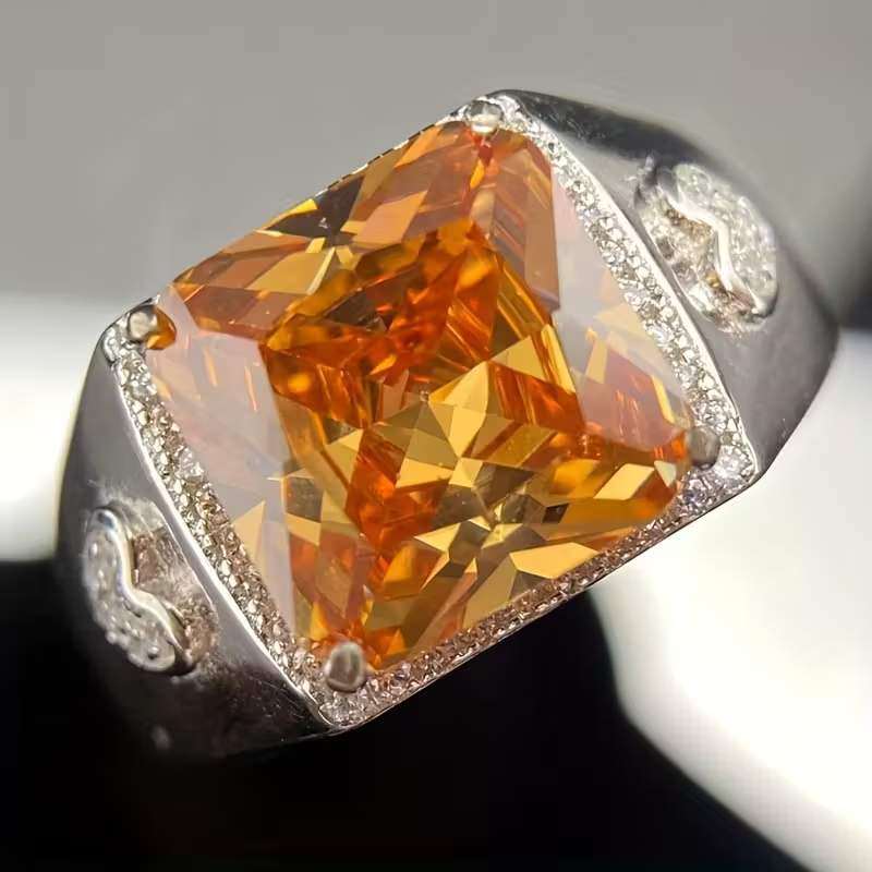 sparkling 6g S925 sterling Silvery champagne-colored synthetic square Synthetic Zirconia Men's ring