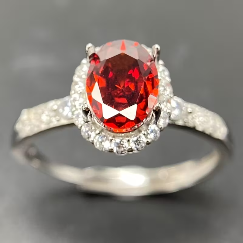 3.3g Classic Design Ring, S95 Sterling Silver Band with 8x10 Carat Gemstone, Adjustable Size