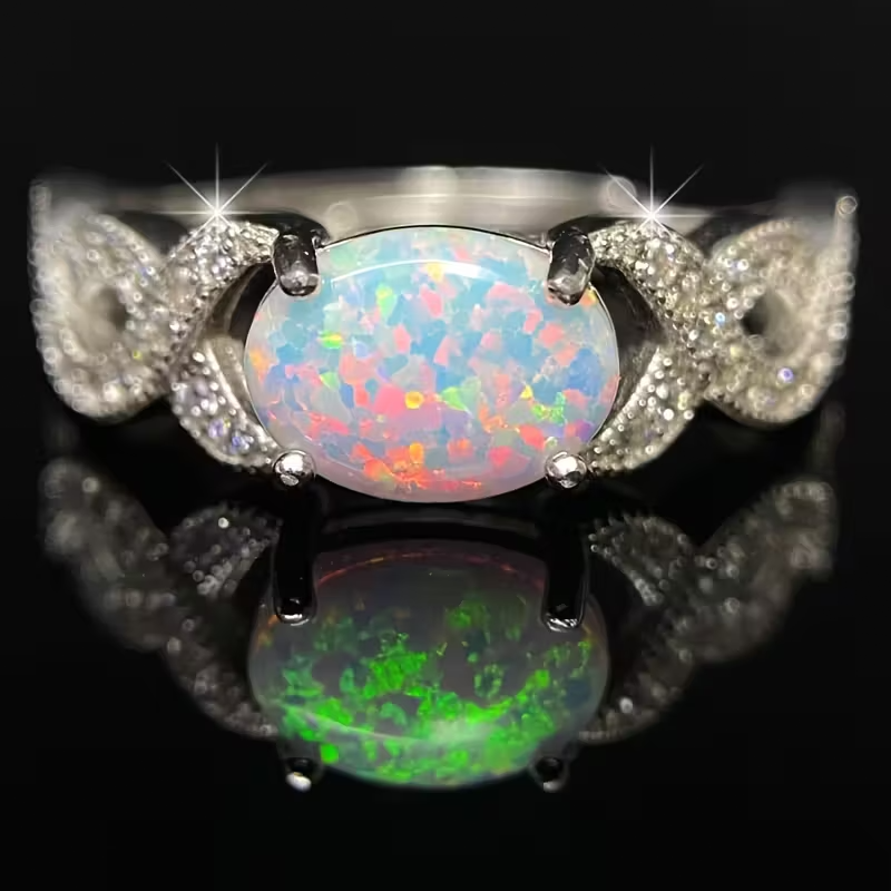 Stylish Luxury 925 Silver 6*8mm Fire Opal Ring