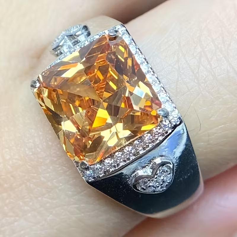 sparkling 6g S925 sterling Silvery champagne-colored synthetic square Synthetic Zirconia Men's ring