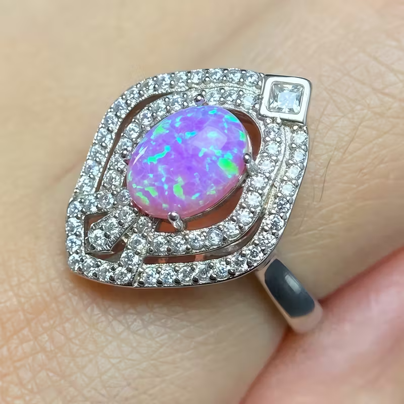 A Stunning Phoenix Design 925 Silver Pink Opal Ring