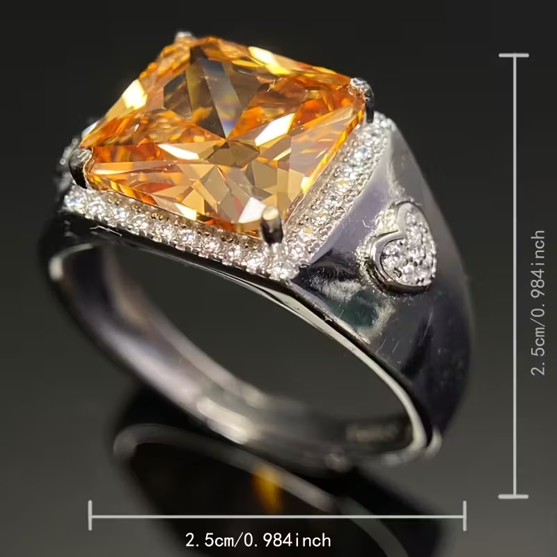 sparkling 6g S925 sterling Silvery champagne-colored synthetic square Synthetic Zirconia Men's ring