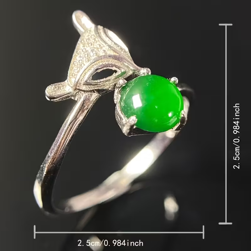 1pc 925 Sterling Silvery Fox Ring with Green Natural Stone