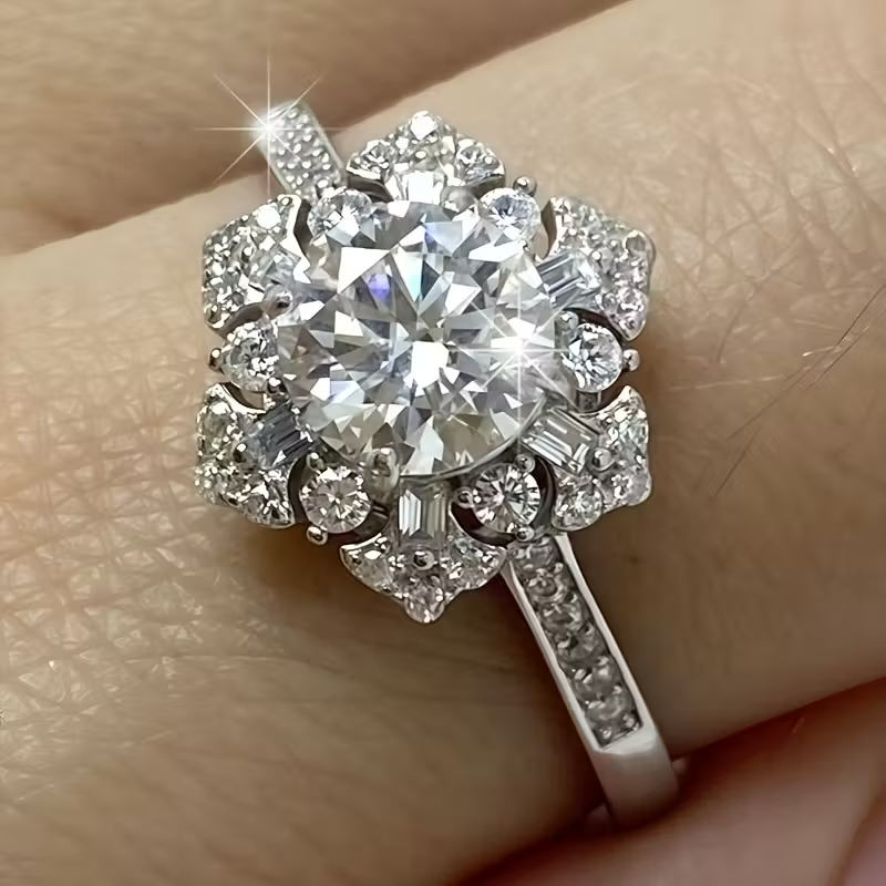 1pc 925 Sterling Silvery Romantic Moissanite Six-Prong Women's Ring