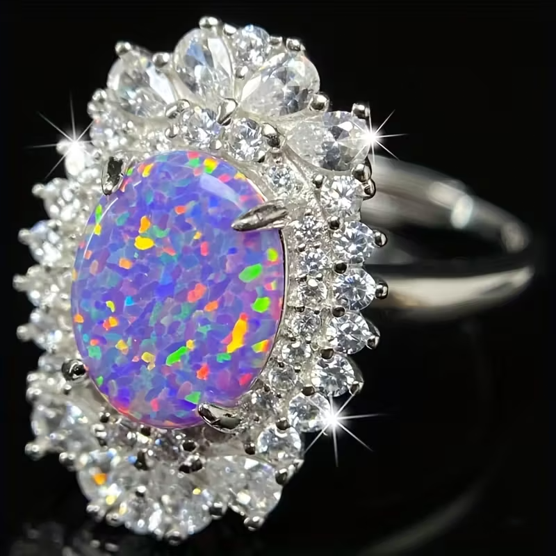 925 Silver Inlaid 8*10mm Purple Opal Ring