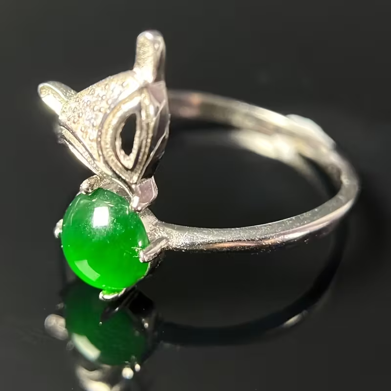 1pc 925 Sterling Silvery Fox Ring with Green Natural Stone