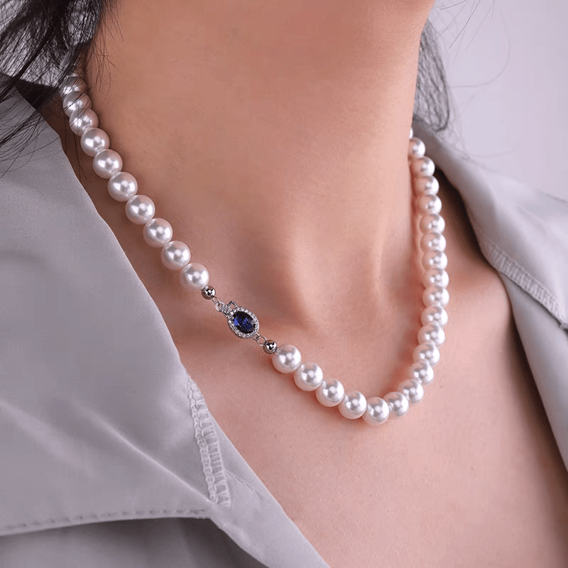 Custom Freshwater Pearl Necklace with Sapphire Clasp