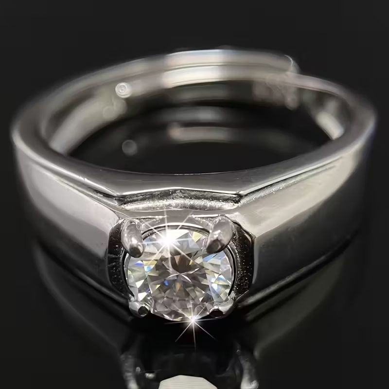 Heavy S925 Sterling Silvery Moissanite Ring