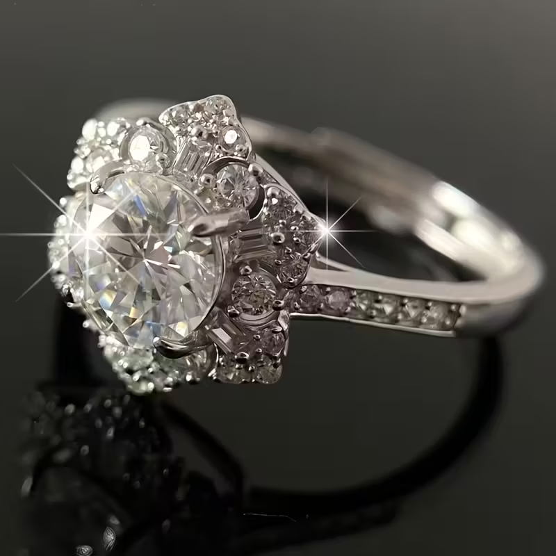 1pc 925 Sterling Silvery Romantic Moissanite Six-Prong Women's Ring