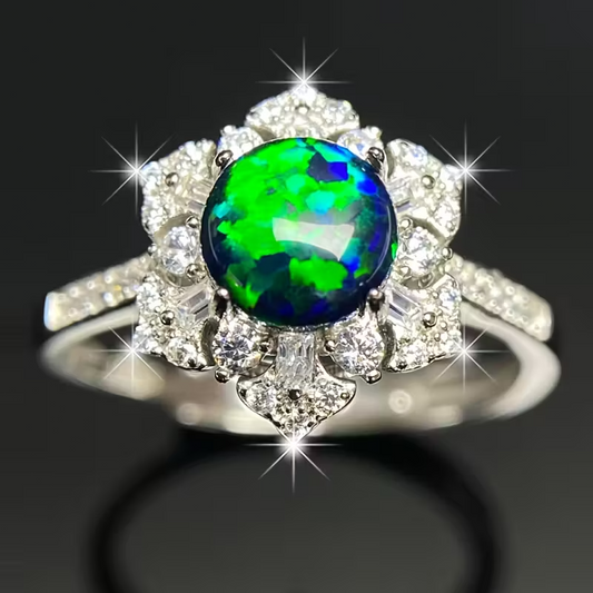 Six-Star 925 Sterling Silvery Geometric Black Opal Adjustable Ring