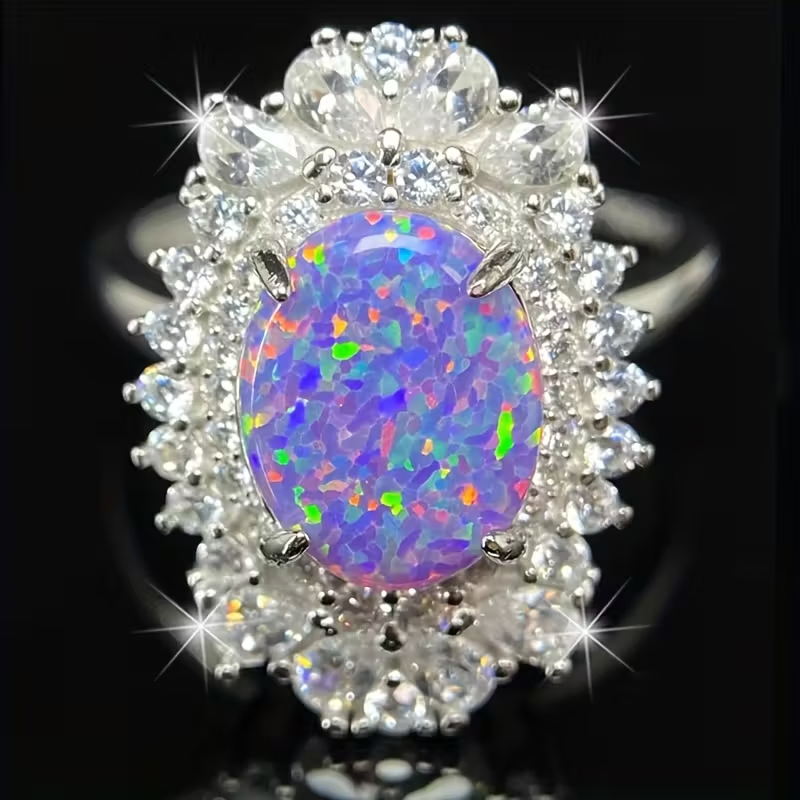 925 Silver Inlaid 8*10mm Purple Opal Ring
