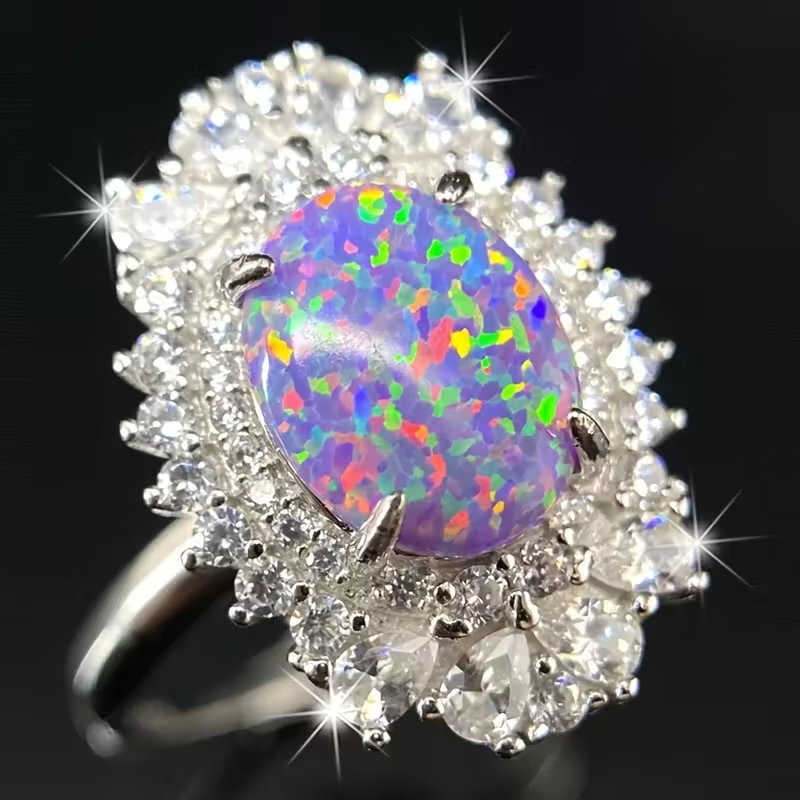 925 Silver Inlaid 8*10mm Purple Opal Ring