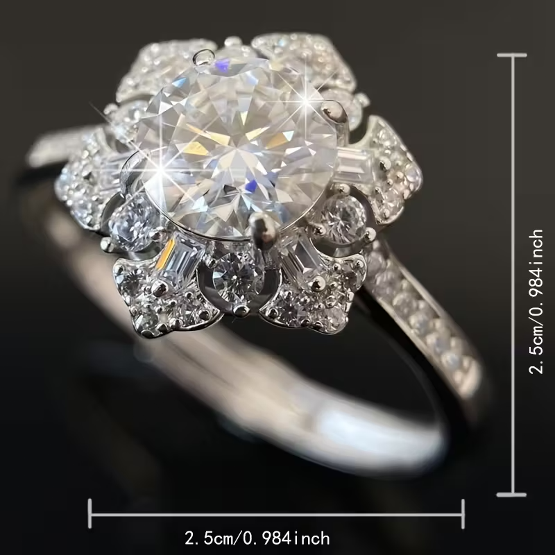 1pc 925 Sterling Silvery Romantic Moissanite Six-Prong Women's Ring