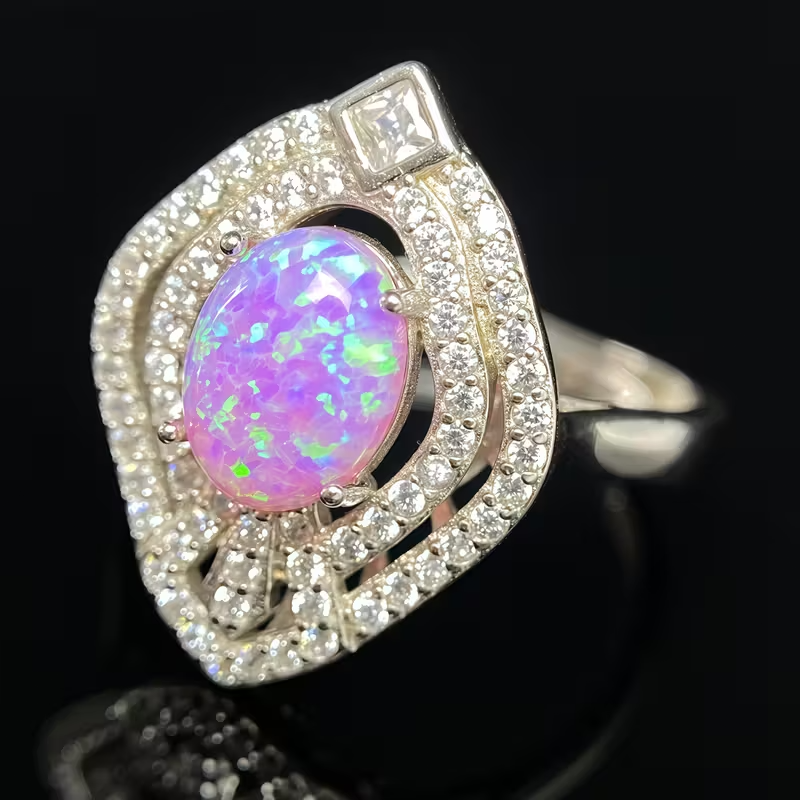 A Stunning Phoenix Design 925 Silver Pink Opal Ring