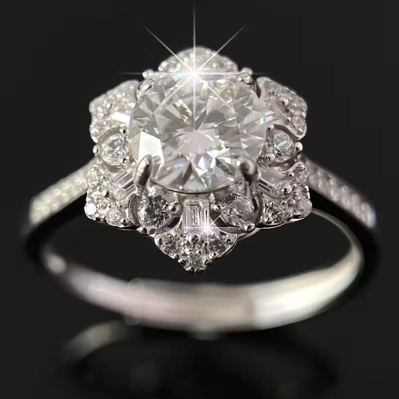 1pc 925 Sterling Silvery Romantic Moissanite Six-Prong Women's Ring