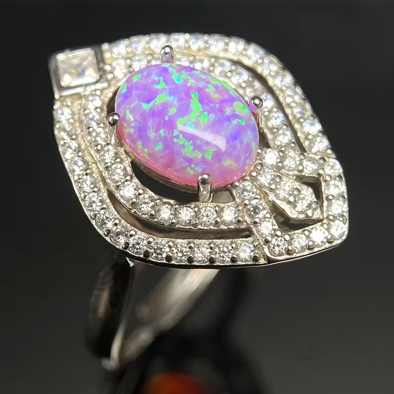 A Stunning Phoenix Design 925 Silver Pink Opal Ring