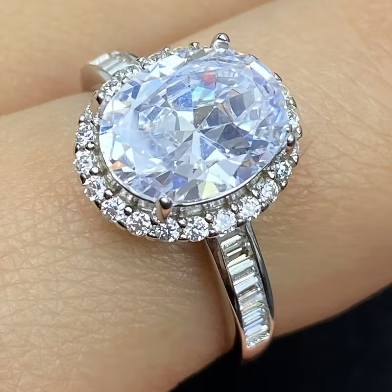 Elegant 925 Silver Wedding Band with 8x10 Cubic Zirconia