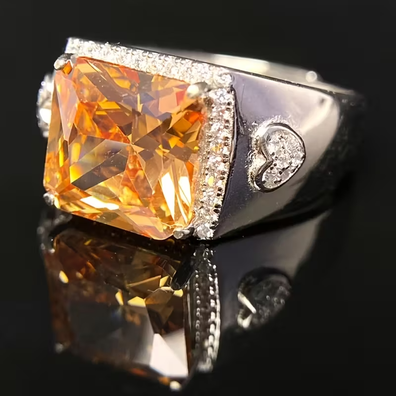 sparkling 6g S925 sterling Silvery champagne-colored synthetic square Synthetic Zirconia Men's ring