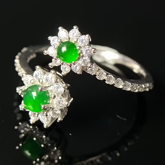 Exquisite Adjustable Floral Ring, 925 Sterling Silvery Natural Stone Ring for Girls