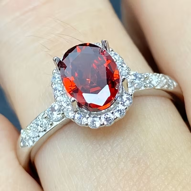 3.3g Classic Design Ring, S95 Sterling Silver Band with 8x10 Carat Gemstone, Adjustable Size