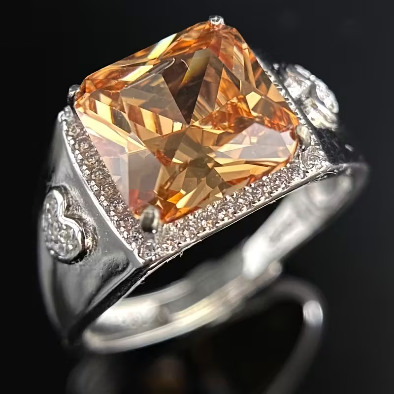 sparkling 6g S925 sterling Silvery champagne-colored synthetic square Synthetic Zirconia Men's ring