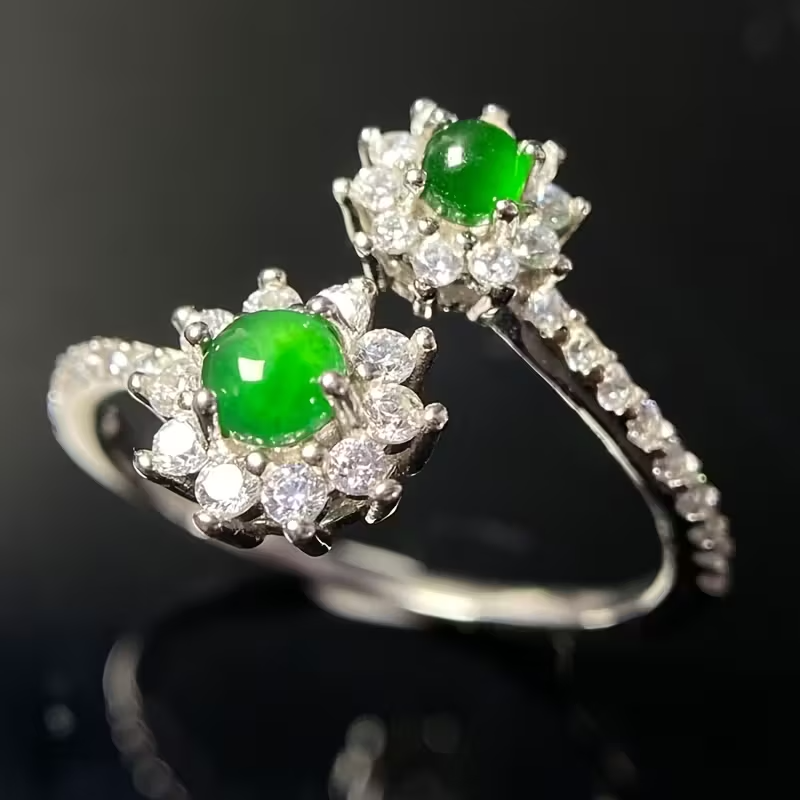 Exquisite Adjustable Floral Ring, 925 Sterling Silvery Natural Stone Ring for Girls