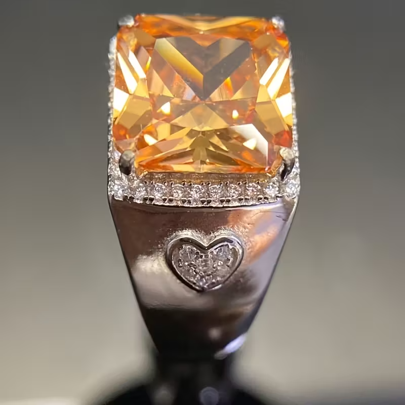 sparkling 6g S925 sterling Silvery champagne-colored synthetic square Synthetic Zirconia Men's ring